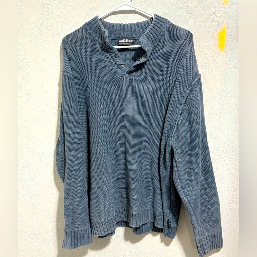 Woolrich Mens Henley Sweater Navy Blue Long Sleeve Pullover 3 Buttons Size XL